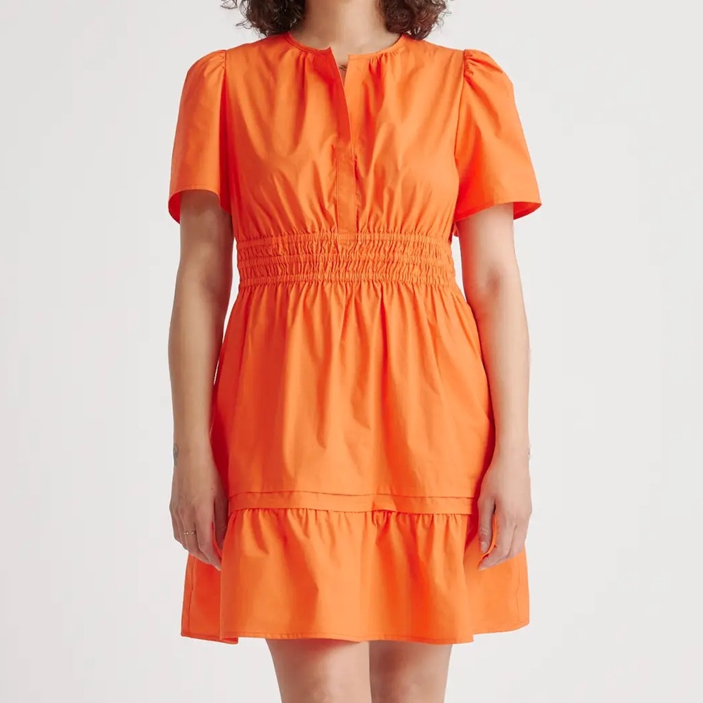 Quince Poplin Tiered Mini Dress - Vermillion Red